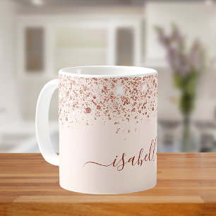 Rose gold glitter name script glam coffee mug