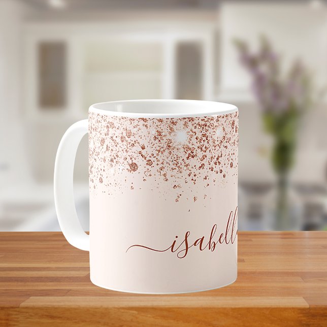 Rose gold glitter name script glam coffee mug (Creator Uploaded)