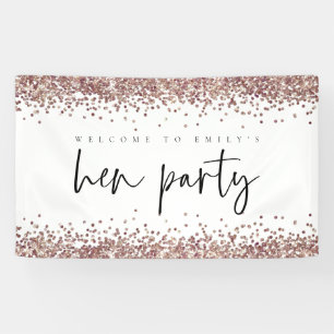 Rose Gold Glitter Name Welcome to Hen Party Banner