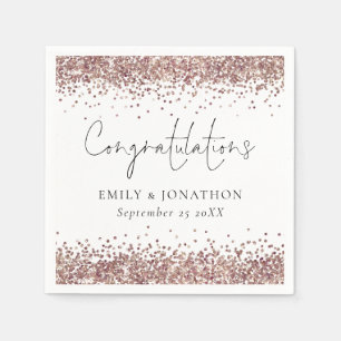 Rose Gold Glitter Names Congratulations Wedding  Napkin