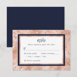 Rose Gold Glitter Navy Blue Blush Wedding RSVP Card