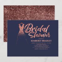 Rose Gold Glitter Navy Blue Bridal Shower