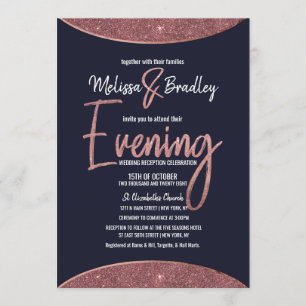 Rose Gold Glitter Navy Blue Circular Evening Invitation