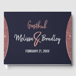 Rose Gold Glitter Navy Blue Circular Guestbook