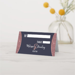 Rose Gold Glitter Navy Blue Circular Place Cards