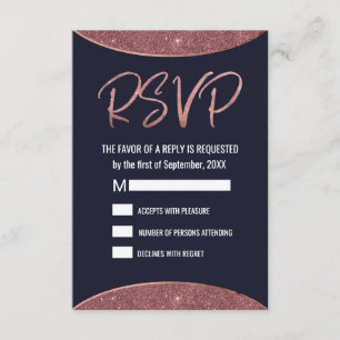 Rose Gold Glitter Navy Blue Circular RSVP