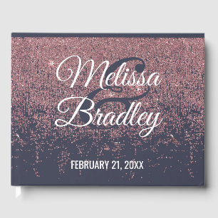 Rose Gold Glitter Navy Blue Wedding Guestbook