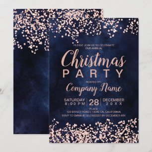 Rose gold glitter navy corporate Christmas party Invitation