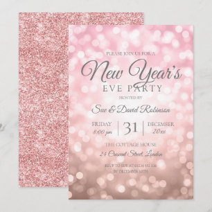 Rose Gold Glitter New Years Eve Party Lights Invitation