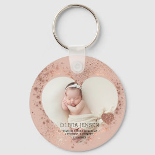 Rose Gold Glitter Newborn Photo Birth Stats  Key Ring