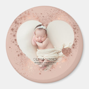 Rose Gold Glitter Newborn Photo Birth Stats Magnet