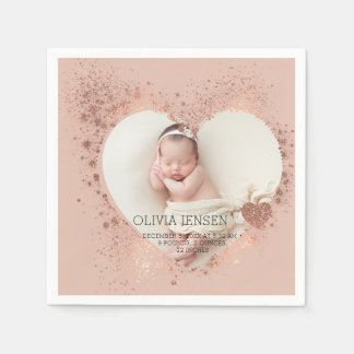 Rose Gold Glitter Newborn Photo Birth Stats  Napkin