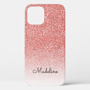 Rose Gold Glitter Ombre Black Script Name iPhone 12 Pro Case