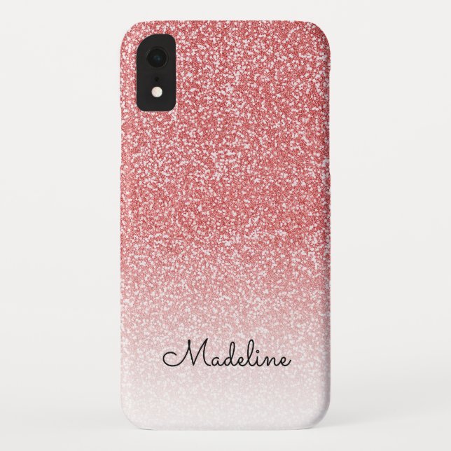 Rose Gold Glitter Ombre Black Script Name Case-Mate iPhone Case (Back)