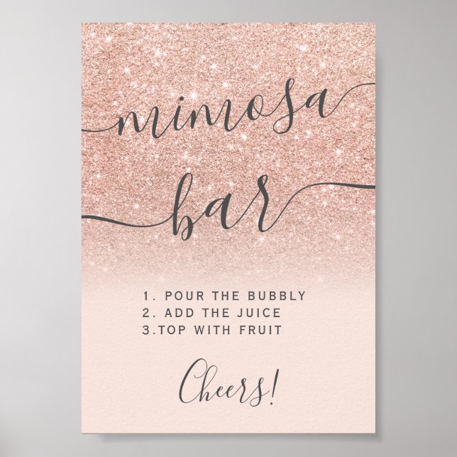 Rose gold glitter ombre blush mimosa bar poster (Front)