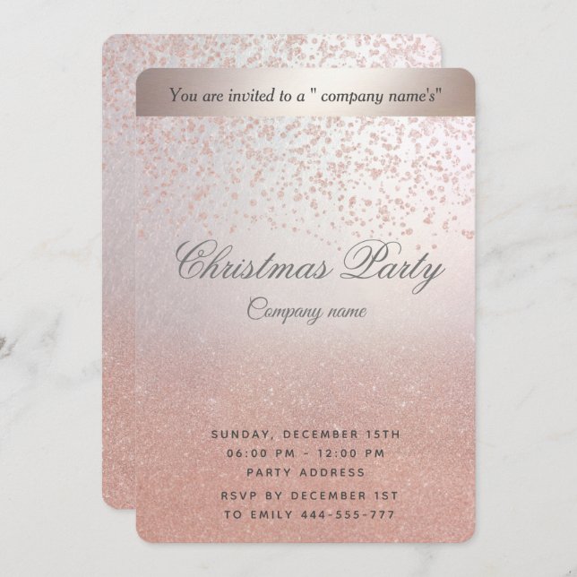 Rose gold glitter ombre corporate Christmas party  Invitation (Front/Back)