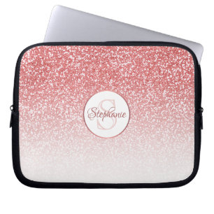 Rose Gold Glitter Ombre Foil Monogram Laptop Sleeve