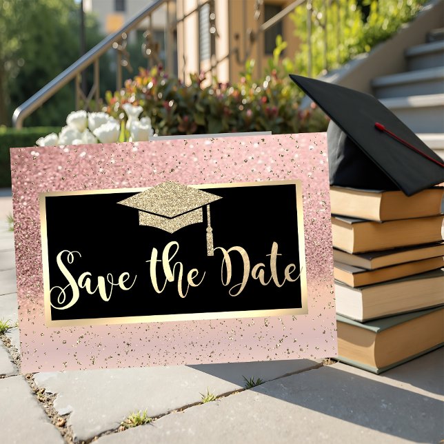 Rose Gold Glitter Ombre Graduation Save The Date (Creator Uploaded)