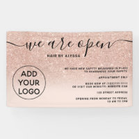 Rose gold glitter ombre logo blush pink We're open
