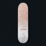 Rose gold glitter ombre marble chic add your name skateboard<br><div class="desc">Rose gold glitter ombre white marble chic add your name ,  monogram</div>