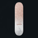 Rose gold glitter ombre marble chic add your name skateboard<br><div class="desc">Rose gold glitter ombre white marble chic add your name ,  monogram</div>