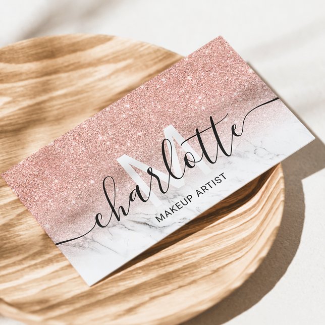 Rose gold glitter ombre marble name makeup logo business card (Creator Uploaded)