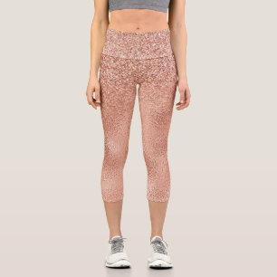 Rose Gold Glitter Ombre Metal Look Capri Leggings