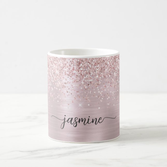 Rose Gold Glitter Ombre Metal Monogram Signature Coffee Mug (Center)
