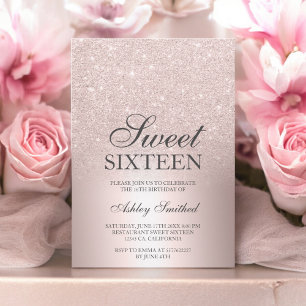 Rose gold glitter ombre metallic chic Sweet 16 Invitation