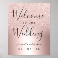 Rose gold glitter ombre metallic wedding welcome