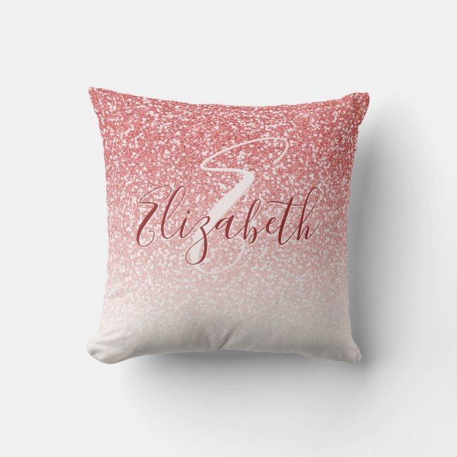 Rose Gold Glitter Ombre Monogram Cushion (Front)