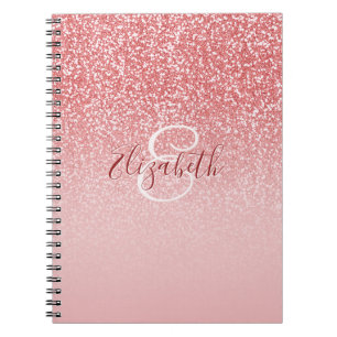 Rose Gold Glitter Ombre Monogram Personalised Notebook
