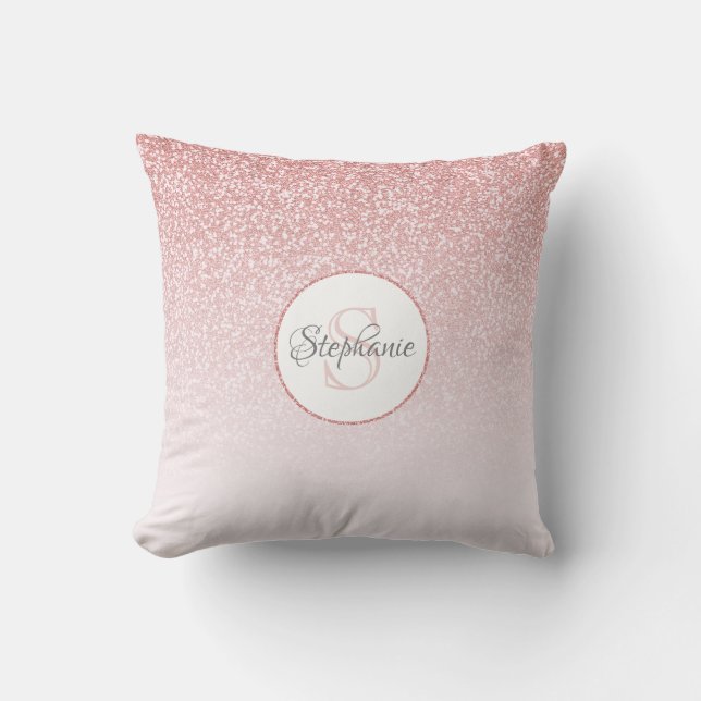 Rose Gold Glitter Ombre Monogrammed Cushion (Front)