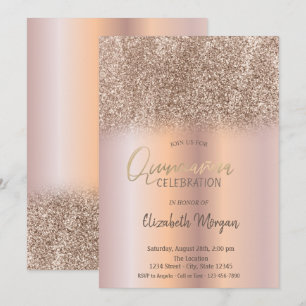 Rose Gold Glitter Ombre Quinceañera Invitation