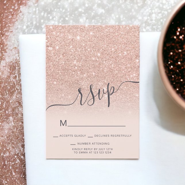 Rose gold glitter ombre RSVP blush pink Sweet 16 Invitation (Rose gold glitter ombre RSVP blush pink Sweet 16 Invitation)