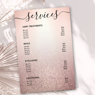 Rose Gold Glitter Ombre Salon Service Menu Poster