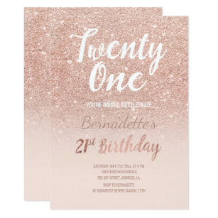 Rose gold glitter ombre script chic 21st Birthday Invitation