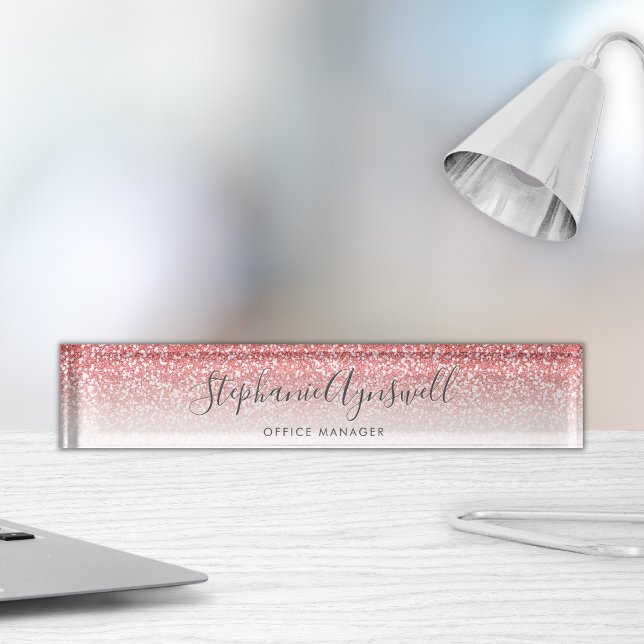 Rose Gold Glitter Ombre Script Trendy Nameplate (Creator Uploaded)