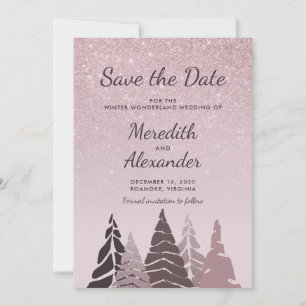 Rose Gold Glitter Ombre Winter Holiday Wedding Save The Date