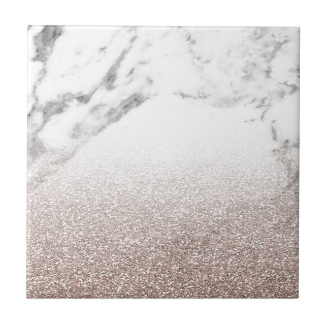 Rose gold glitter on marble ceramic tile (Front)
