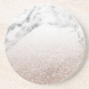 Rose gold glitter on marble coaster