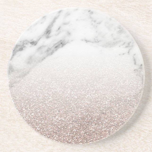 Rose gold glitter on marble coaster (Front)