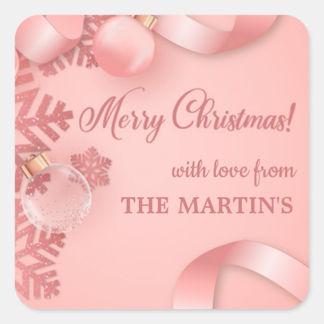 Rose gold glitter ornaments merry christmas square sticker (Front)