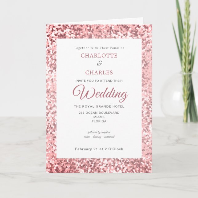 Rose Gold Glitter Pattern Elegant Simple Photo Invitation (Front)
