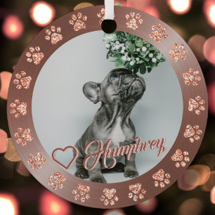 Rose Gold + Glitter Paw Pet Name Christmas Tree Metal Tree Decoration