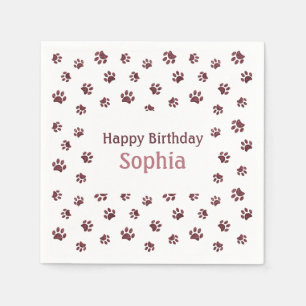 Rose Gold Glitter Paw Prints Pet Birthday Party Napkin