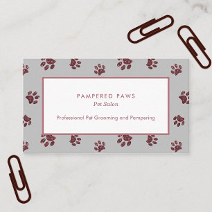 Rose Gold Glitter Paw Prints Pet Salon Business Card