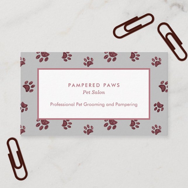 Rose Gold Glitter Paw Prints Pet Salon Business Card (Rose Gold Glitter Paw Prints Pet Salon Business Card)