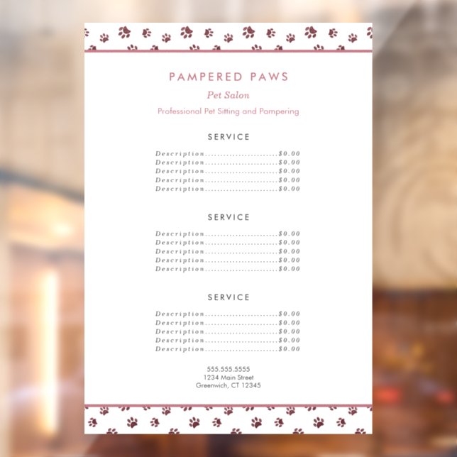 Rose Gold Glitter Paw Prints Pet Salon Services (Sheet 2)