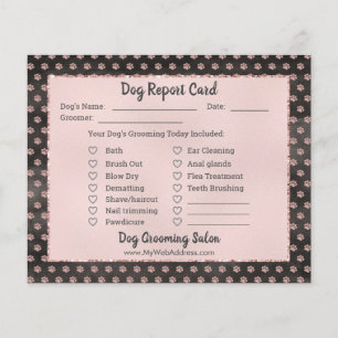 Rose Gold Glitter Paws Dog Grooming Report Card